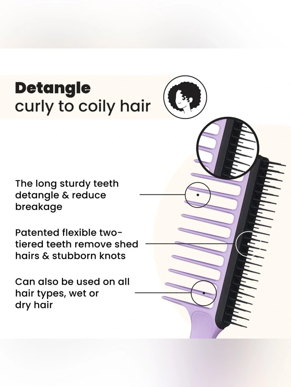 Tangle Teezer The Wide Tooth Comb for Curly Hair One Size Lilac Brand New in Box